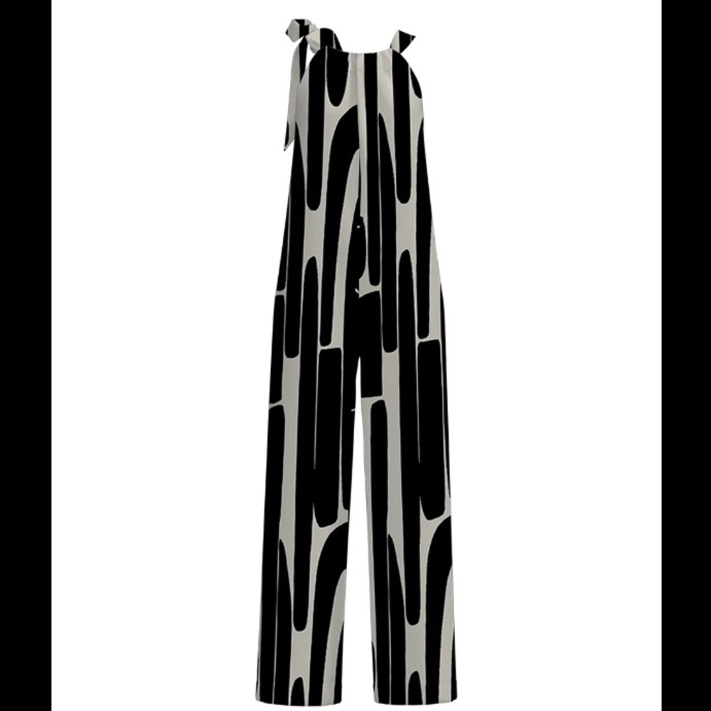 Black & White Wide-Leg Jumpsuit with Tie Straps